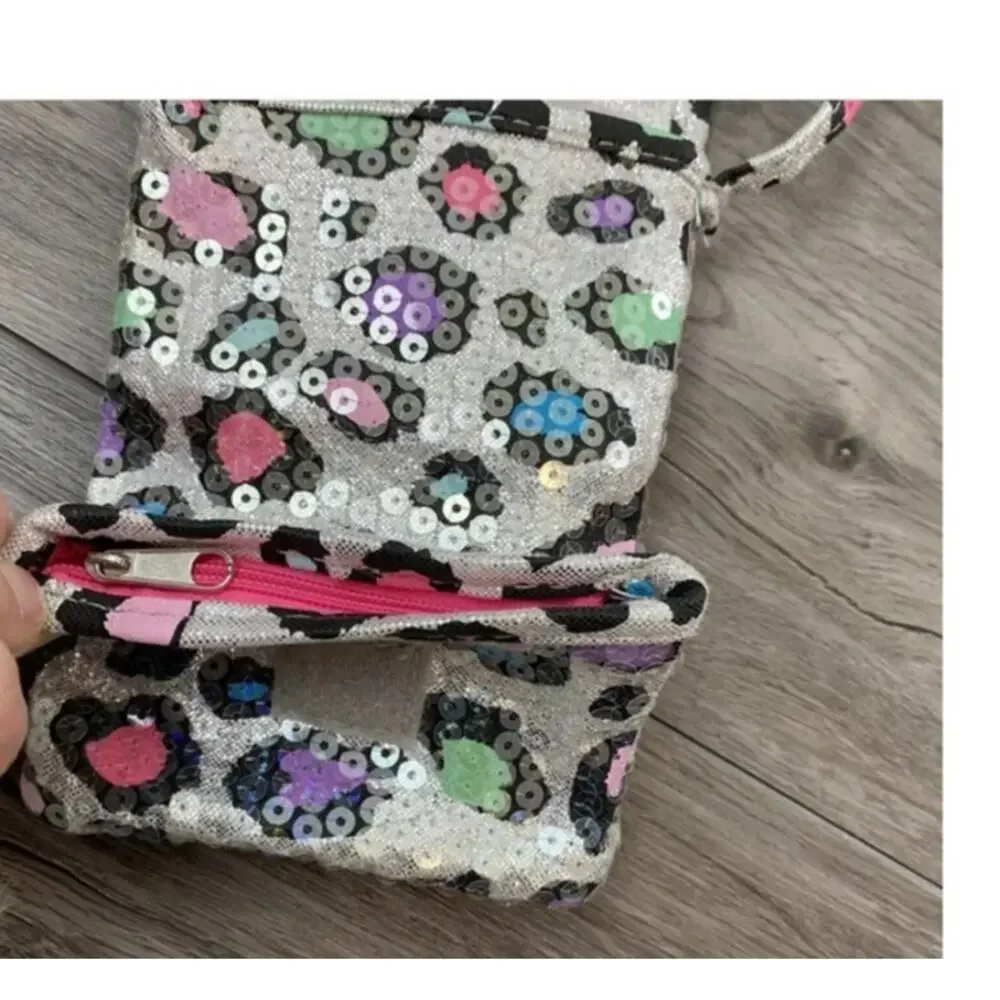 Lot of 2 Justice Purses Pink with Straps and White Blue Cheetah Print